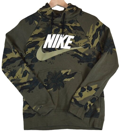 Nike Sweaters - Nike Camo Floral “The Force is Female” Hoodie Size XS Green Black Print Logo Pul